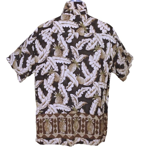 Vintage 80s Campia Moda Korea-Made Rayon Aloha Shirt -L Tropical Pineapple Palm - Picture 5 of 9